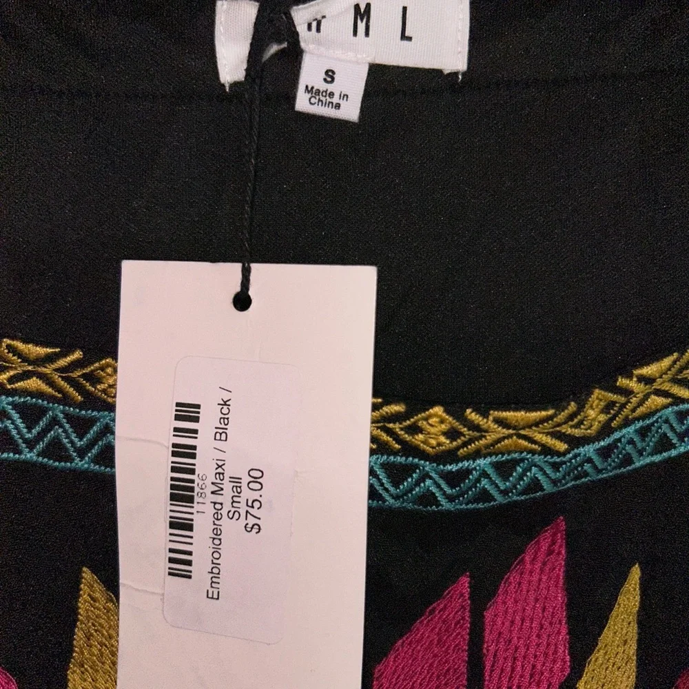 NWT— Beautiful, black maxi dress with multicolored accents on chest area; - Picture 3 of 4